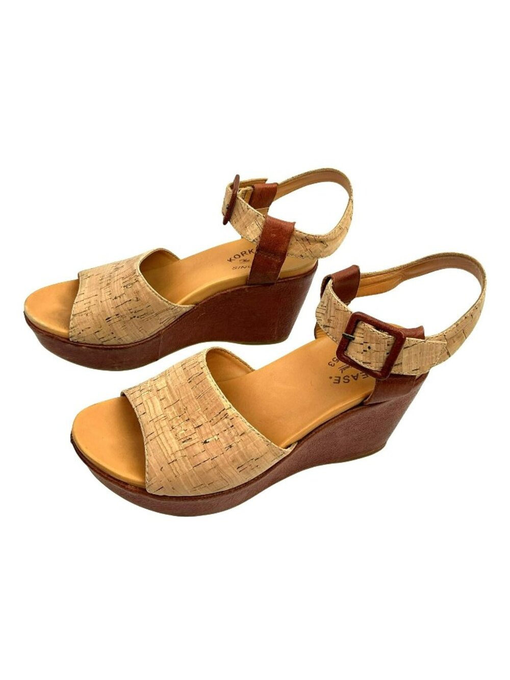 Kork-Ease Keirn Leather And Cork Platform Wedge Sandals Womens 7M Brown Tan Ankl